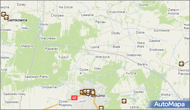 mapa Wręczyca gmina Pajęczno, Wręczyca gmina Pajęczno na mapie Targeo