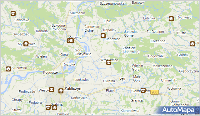 mapa Wróblowice gmina Zakliczyn, Wróblowice gmina Zakliczyn na mapie Targeo