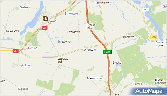 mapa Wronczyn gmina Stęszew, Wronczyn gmina Stęszew na mapie Targeo