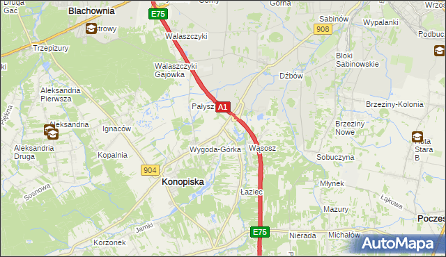 mapa Wygoda gmina Konopiska, Wygoda gmina Konopiska na mapie Targeo