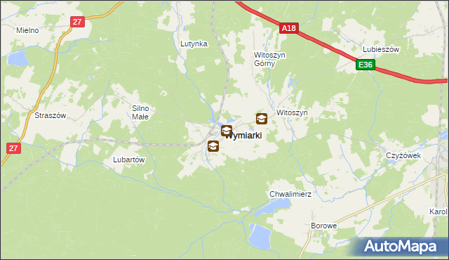 mapa Wymiarki powiat żagański, Wymiarki powiat żagański na mapie Targeo