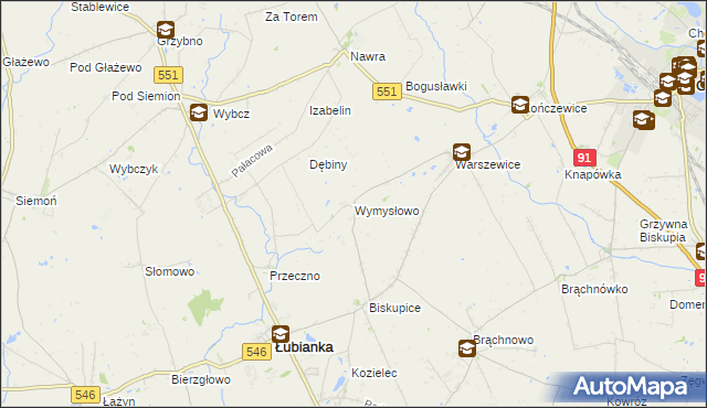 mapa Wymysłowo gmina Łubianka, Wymysłowo gmina Łubianka na mapie Targeo