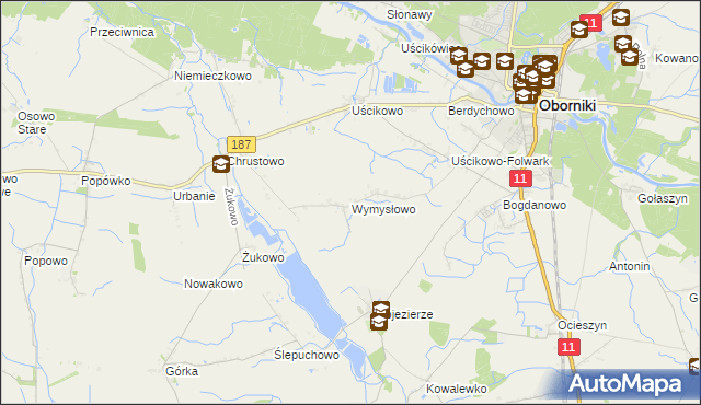 mapa Wymysłowo gmina Oborniki, Wymysłowo gmina Oborniki na mapie Targeo