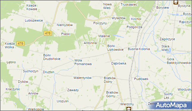 mapa Wyrębów gmina Zadzim, Wyrębów gmina Zadzim na mapie Targeo