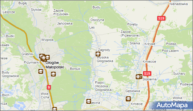 mapa Wysoka Głogowska, Wysoka Głogowska na mapie Targeo