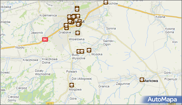 mapa Wysoka gmina Łańcut, Wysoka gmina Łańcut na mapie Targeo