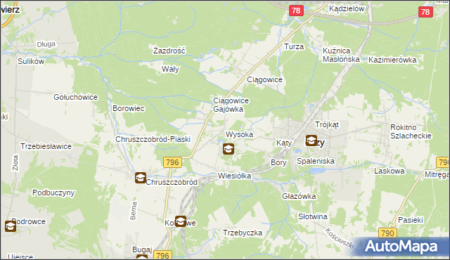 mapa Wysoka gmina Łazy, Wysoka gmina Łazy na mapie Targeo