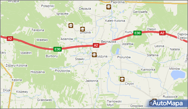 mapa Wyszyna gmina Władysławów, Wyszyna gmina Władysławów na mapie Targeo