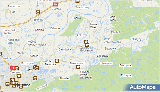 mapa Zabierzów Bocheński, Zabierzów Bocheński na mapie Targeo