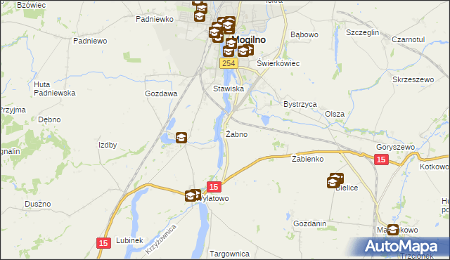 mapa Żabno gmina Mogilno, Żabno gmina Mogilno na mapie Targeo