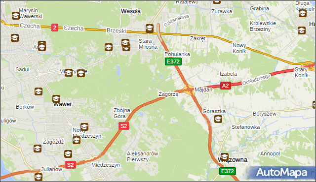 mapa Zagórze gmina Wiązowna, Zagórze gmina Wiązowna na mapie Targeo