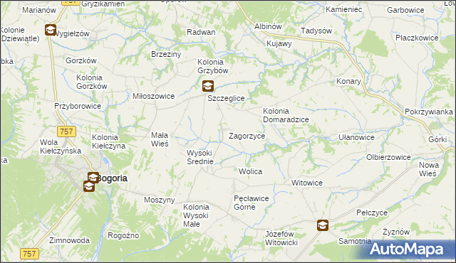mapa Zagorzyce gmina Bogoria, Zagorzyce gmina Bogoria na mapie Targeo