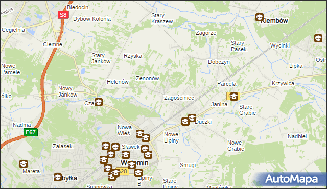 mapa Zagościniec gmina Wołomin, Zagościniec gmina Wołomin na mapie Targeo