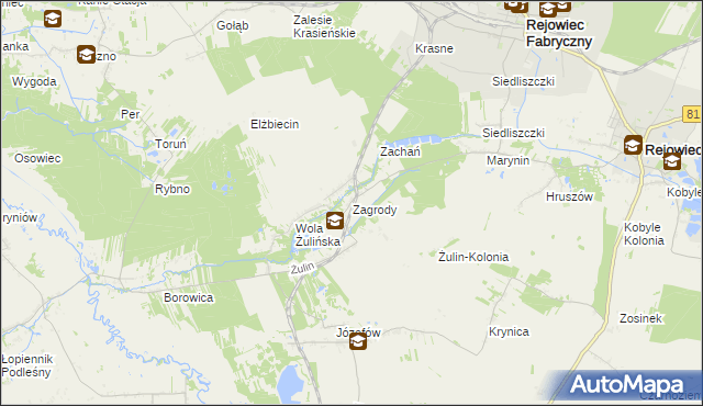 mapa Zagrody gmina Rejowiec, Zagrody gmina Rejowiec na mapie Targeo