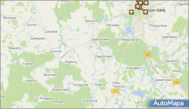 mapa Zajączkowo gmina Połczyn-Zdrój, Zajączkowo gmina Połczyn-Zdrój na mapie Targeo