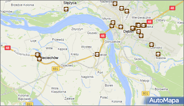 mapa Zajezierze gmina Sieciechów, Zajezierze gmina Sieciechów na mapie Targeo