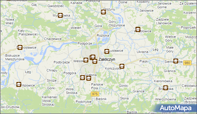 mapa Zakliczyn powiat tarnowski, Zakliczyn powiat tarnowski na mapie Targeo