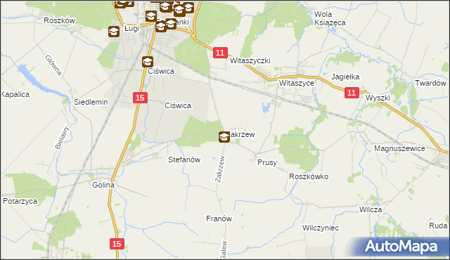 mapa Zakrzew gmina Jarocin, Zakrzew gmina Jarocin na mapie Targeo