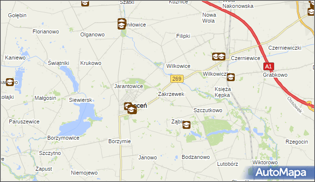 mapa Zakrzewek gmina Choceń, Zakrzewek gmina Choceń na mapie Targeo