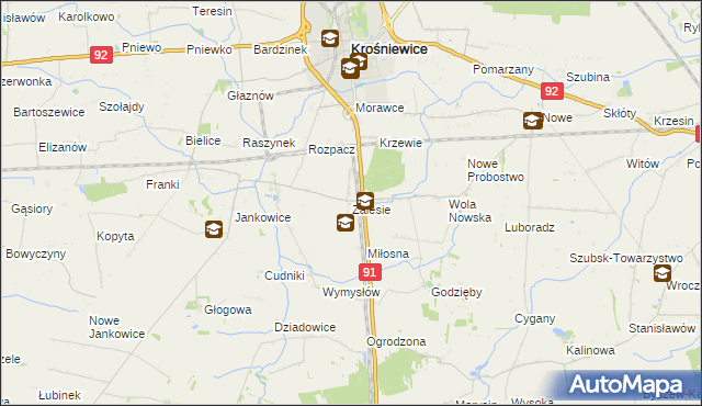 mapa Zalesie gmina Krośniewice, Zalesie gmina Krośniewice na mapie Targeo