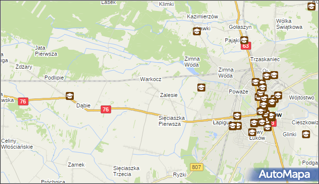 mapa Zalesie gmina Łuków, Zalesie gmina Łuków na mapie Targeo