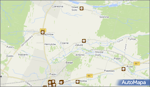 mapa Załuże gmina Lubaczów, Załuże gmina Lubaczów na mapie Targeo