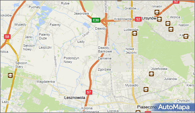 mapa Zamienie gmina Lesznowola, Zamienie gmina Lesznowola na mapie Targeo