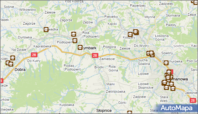 mapa Zamieście gmina Tymbark, Zamieście gmina Tymbark na mapie Targeo