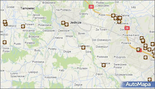 mapa Żarnowiec gmina Jedlicze, Żarnowiec gmina Jedlicze na mapie Targeo
