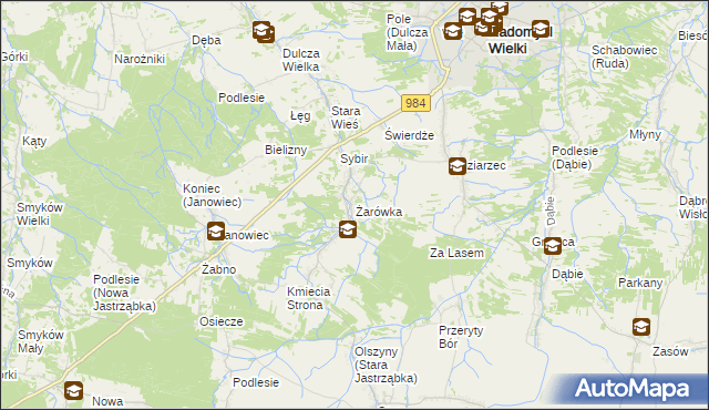 mapa Żarówka gmina Radomyśl Wielki, Żarówka gmina Radomyśl Wielki na mapie Targeo