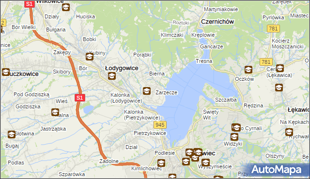 mapa Zarzecze gmina Łodygowice, Zarzecze gmina Łodygowice na mapie Targeo