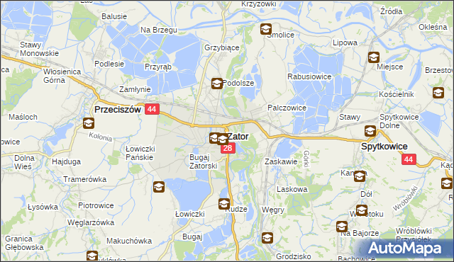 mapa Zator powiat oświęcimski, Zator powiat oświęcimski na mapie Targeo