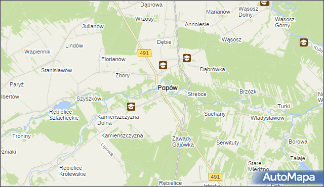 mapa Zawady gmina Popów, Zawady gmina Popów na mapie Targeo