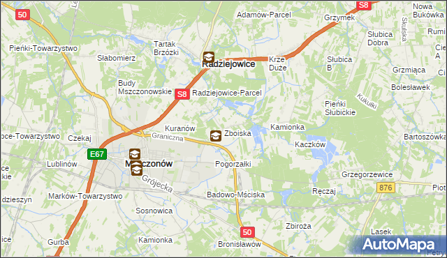 mapa Zboiska gmina Radziejowice, Zboiska gmina Radziejowice na mapie Targeo