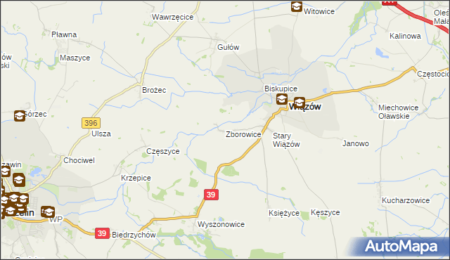 mapa Zborowice gmina Wiązów, Zborowice gmina Wiązów na mapie Targeo