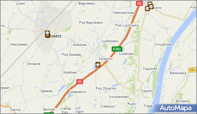 mapa Zbrachlin gmina Pruszcz, Zbrachlin gmina Pruszcz na mapie Targeo