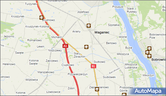 mapa Zbrachlin gmina Waganiec, Zbrachlin gmina Waganiec na mapie Targeo