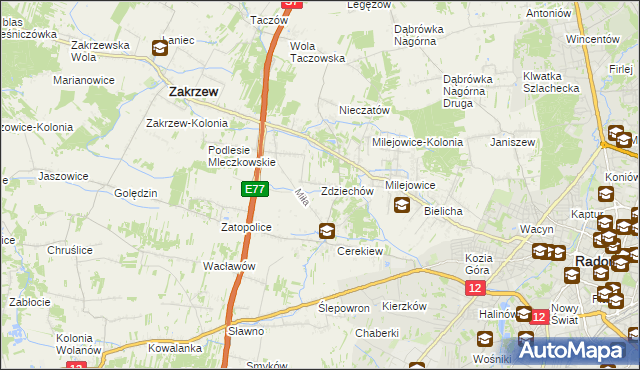 mapa Zdziechów gmina Zakrzew, Zdziechów gmina Zakrzew na mapie Targeo