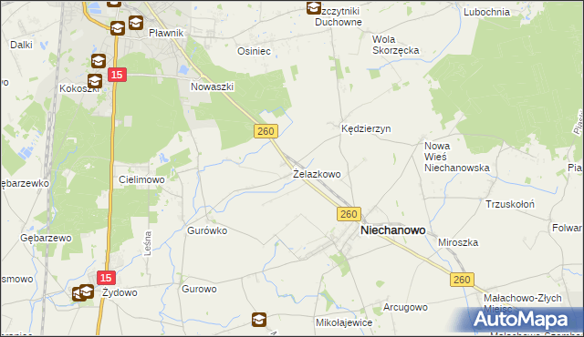 mapa Żelazkowo gmina Niechanowo, Żelazkowo gmina Niechanowo na mapie Targeo