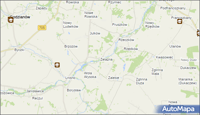 mapa Żelazna gmina Skierniewice, Żelazna gmina Skierniewice na mapie Targeo