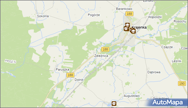 mapa Żeleźnica gmina Krajenka, Żeleźnica gmina Krajenka na mapie Targeo