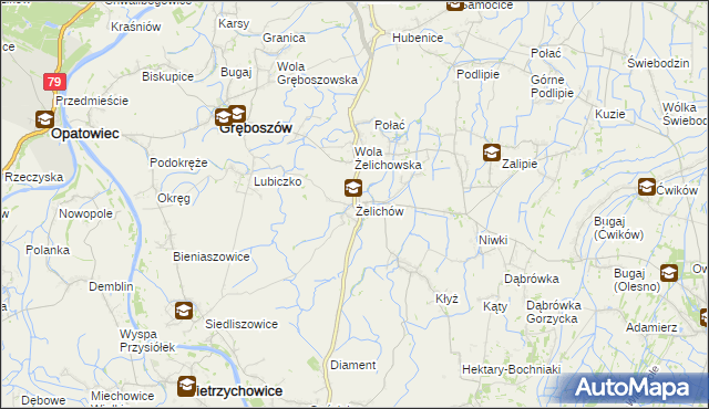 mapa Żelichów gmina Gręboszów, Żelichów gmina Gręboszów na mapie Targeo