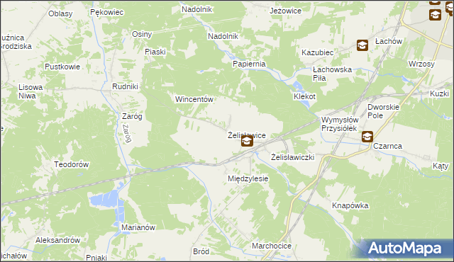 mapa Żelisławice gmina Secemin, Żelisławice gmina Secemin na mapie Targeo