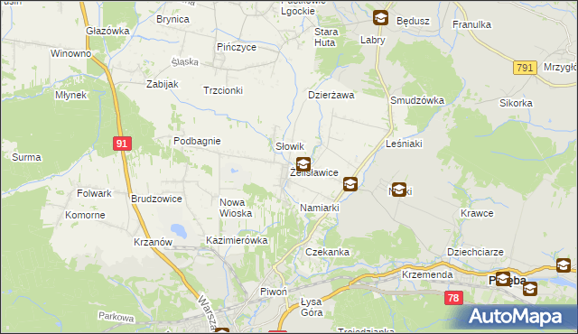 mapa Żelisławice gmina Siewierz, Żelisławice gmina Siewierz na mapie Targeo