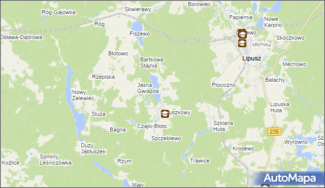 mapa Zielony Dwór gmina Lipusz, Zielony Dwór gmina Lipusz na mapie Targeo