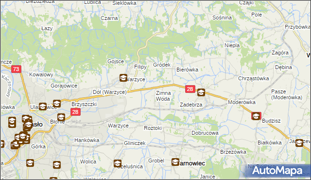 mapa Zimna Woda gmina Jasło, Zimna Woda gmina Jasło na mapie Targeo