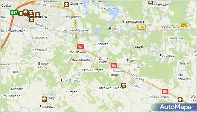 mapa Zimna Woda gmina Mszczonów, Zimna Woda gmina Mszczonów na mapie Targeo