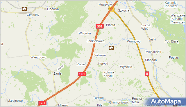 mapa Ziółkowo gmina Raczki, Ziółkowo gmina Raczki na mapie Targeo