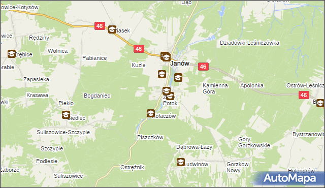 mapa Złoty Potok gmina Janów, Złoty Potok gmina Janów na mapie Targeo