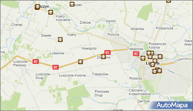 mapa Zofiówka gmina Łęczna, Zofiówka gmina Łęczna na mapie Targeo